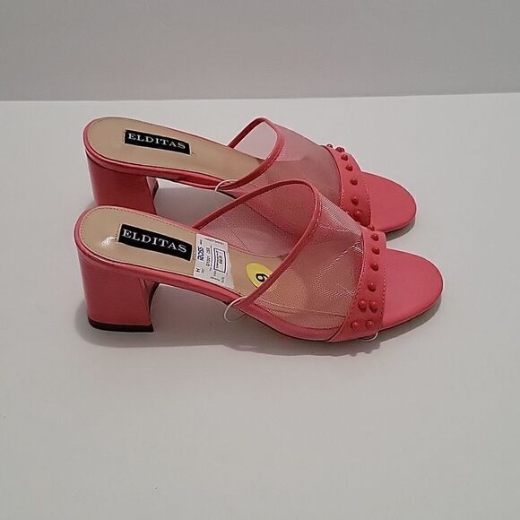 Elditas Naomi Coral Mesh Block Heel Sandals NWOB - Picture 2 of 9